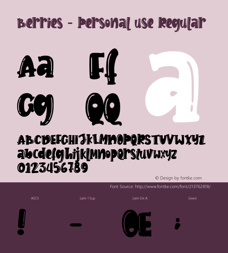 Berries - Personal use Version 1.00;May 9, 2021;FontCreator 13.0.0.2683 64-bit图片样张