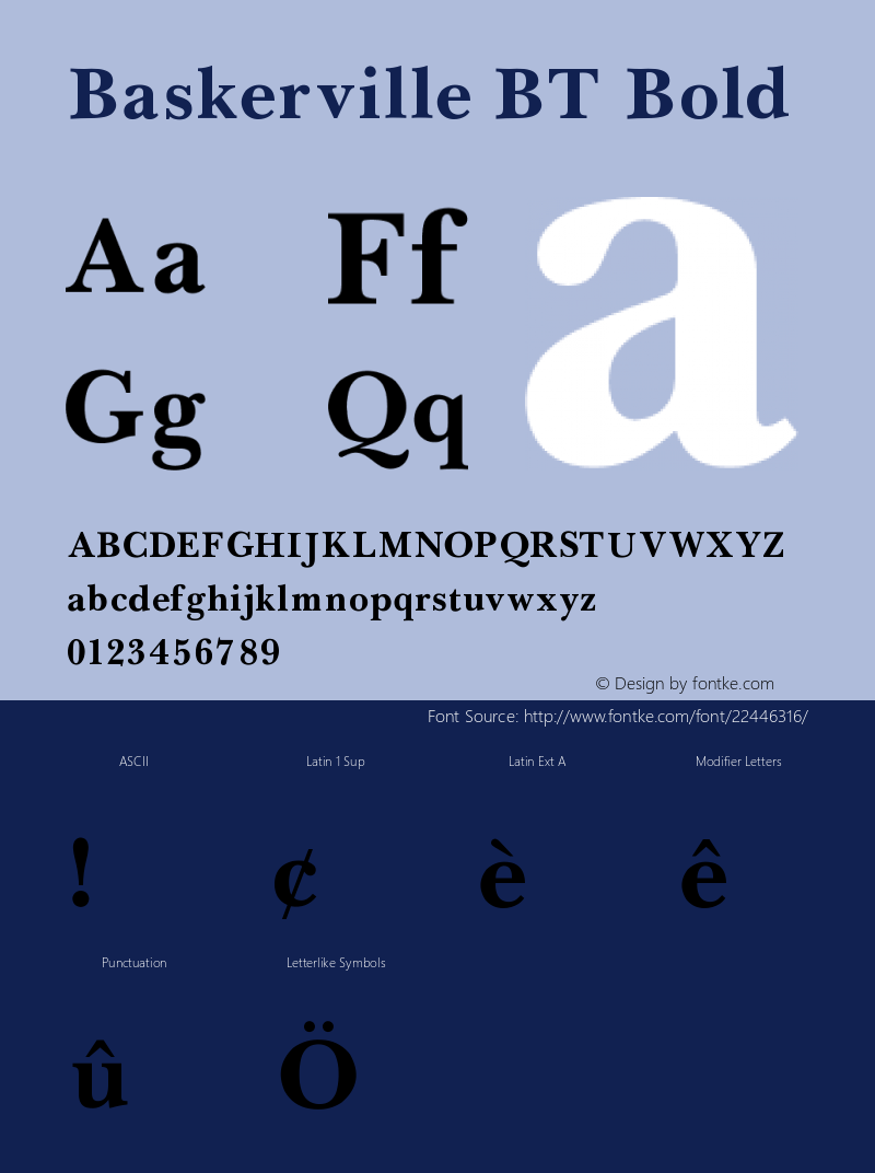 Baskerville BT Bold V1.00 Font Sample