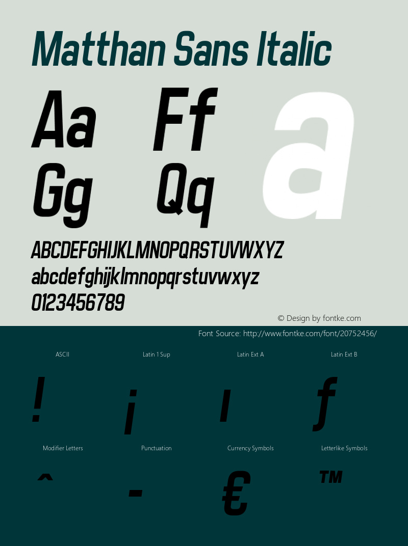 Matthan Sans Italic v1 - 4/26/2012 Font Sample