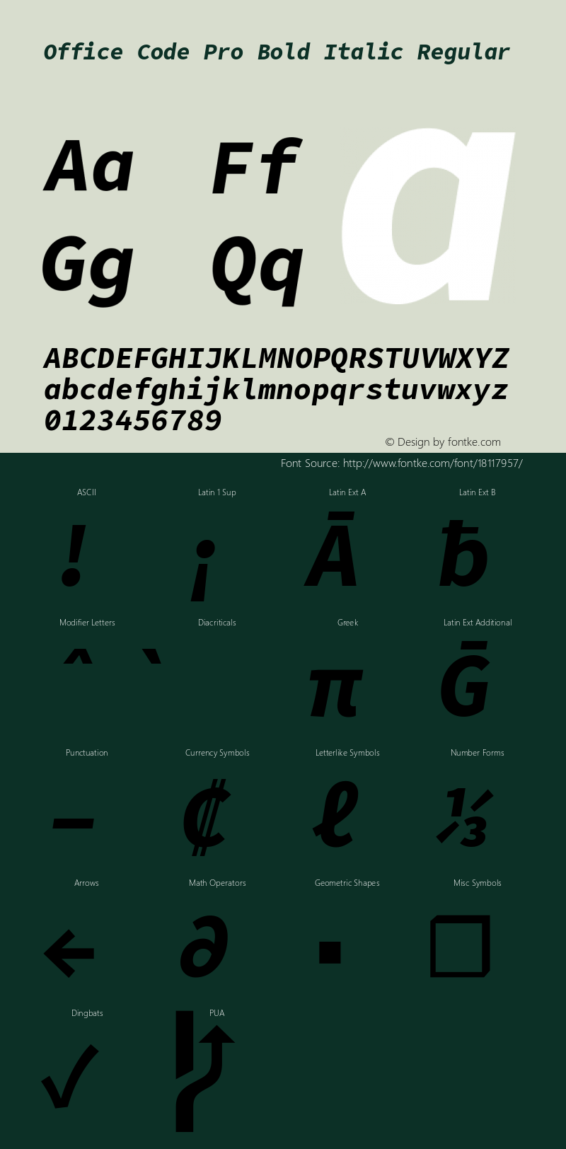 Office Code Pro Bold Italic Regular Version 1.004 Font Sample