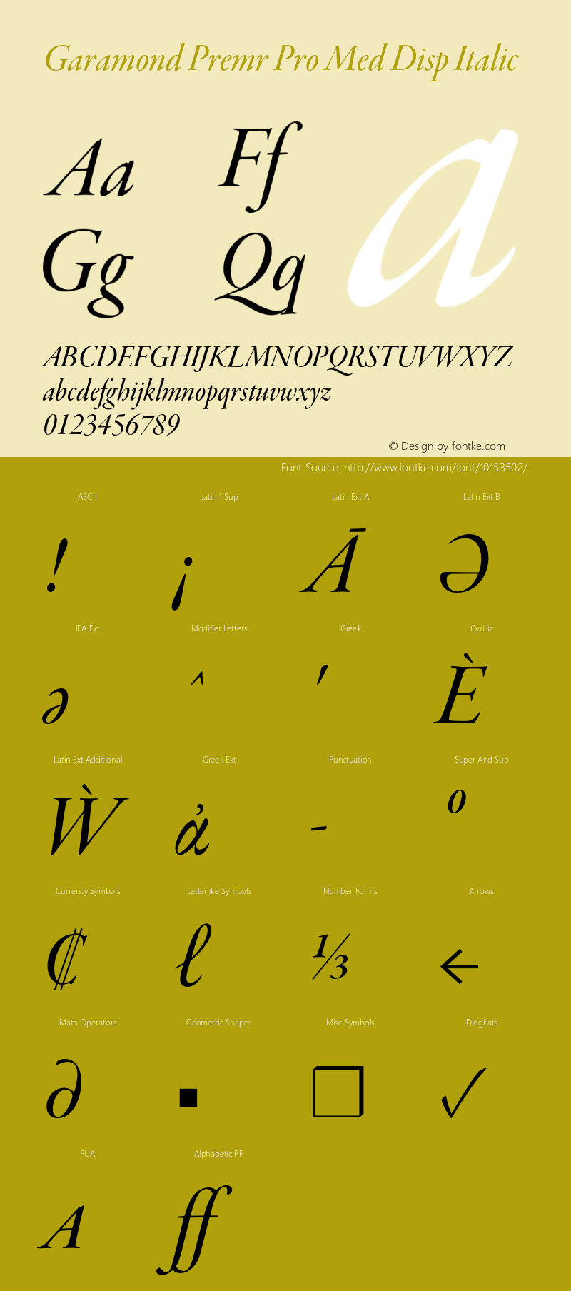 Garamond Premr Pro Med Disp Italic Version 1.014;PS 001.000;Core 1.0.38;makeotf.lib1.6.6565 Font Sample