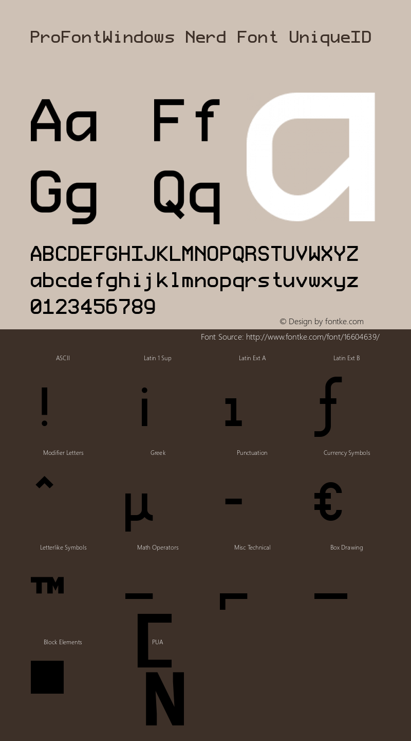 ProFontWindows Nerd Font UniqueID ProFontWindows 2.3 Font Sample