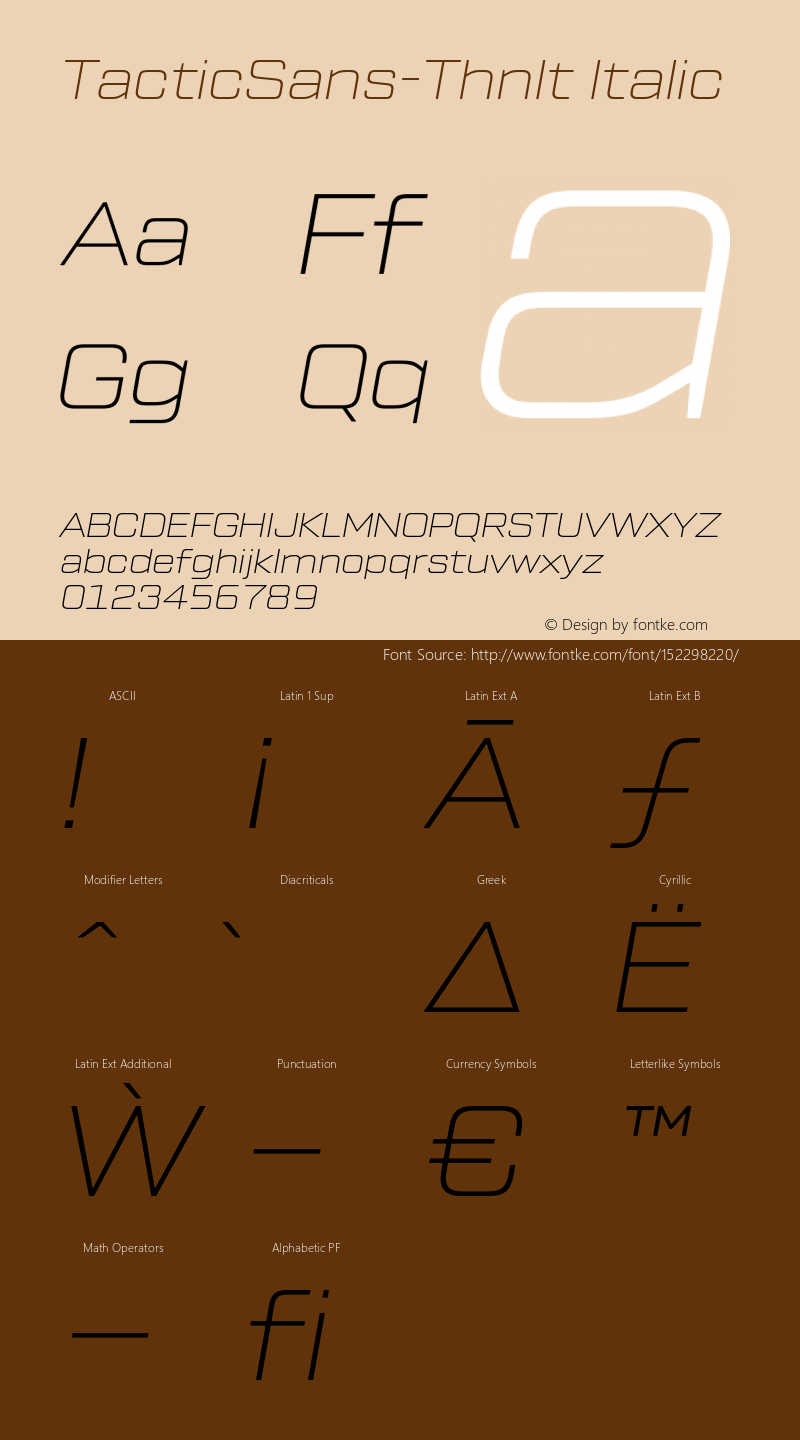 TacticSans-ThnIt Version 1.000;PS 001.000;hotconv 1.0.88;makeotf.lib2.5.64775;com.myfonts.easy.millertype.tactic-sans.thin-italic.wfkit2.version.4Bkk Font Sample