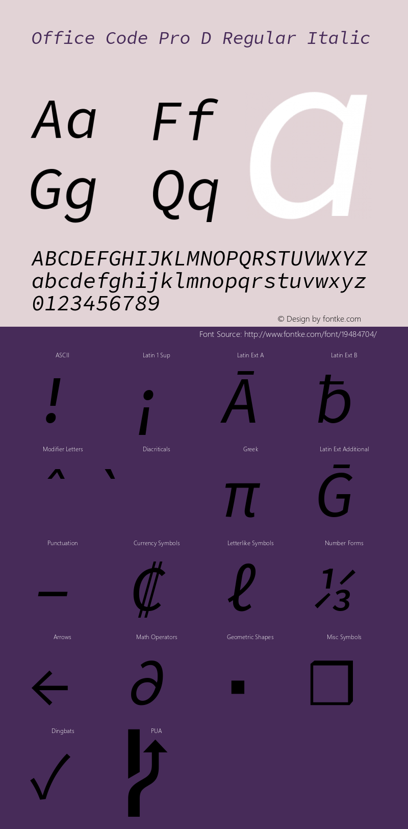 Office Code Pro D Regular Italic Version 1.004 Font Sample