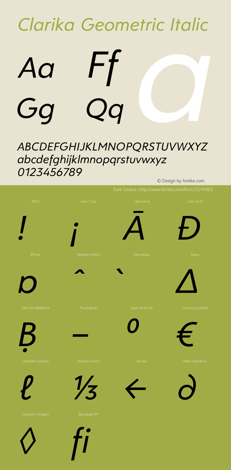 Clarika Geometric Italic Version 1.000;PS 001.000;hotconv 1.0.88;makeotf.lib2.5.64775 Font Sample