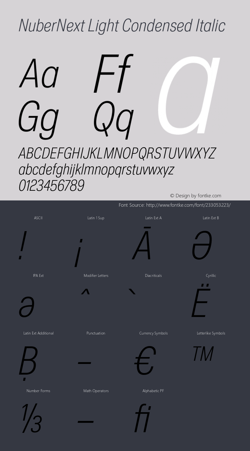 NuberNext Light Condensed Italic Version 001.002 February 2020图片样张