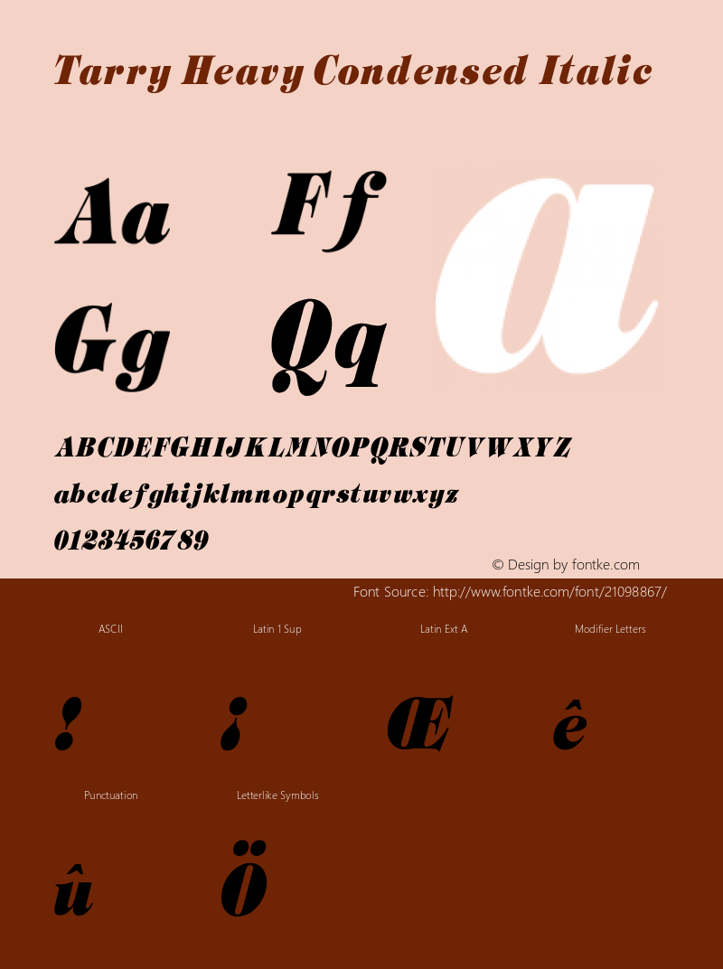 Tarry Heavy Condensed Italic V1.00 Font Sample