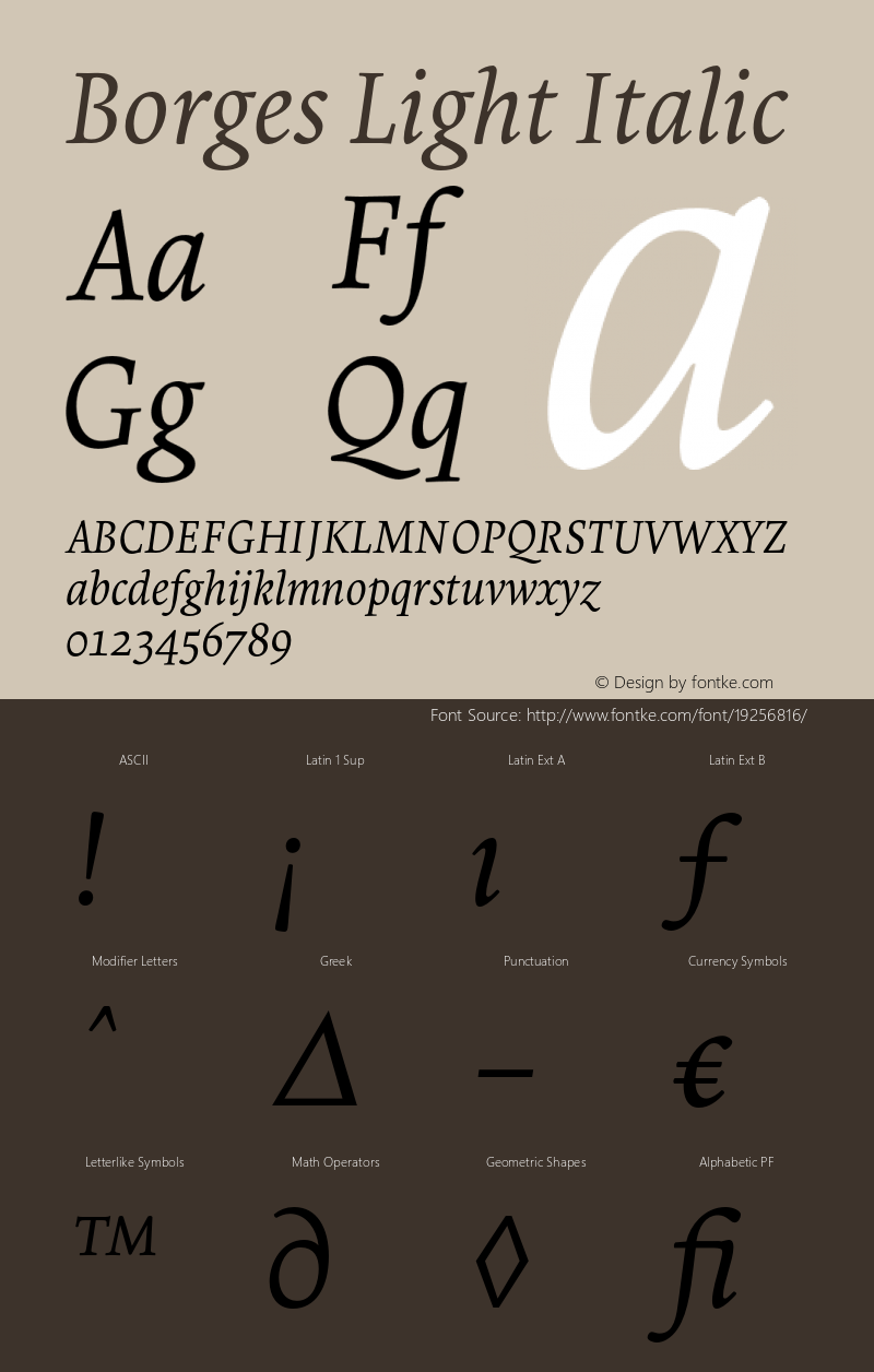 Borges-LightItalic Version 2.0 | Alejandro Lo Celso, http://www.pampatype.com, 2004. Font Sample