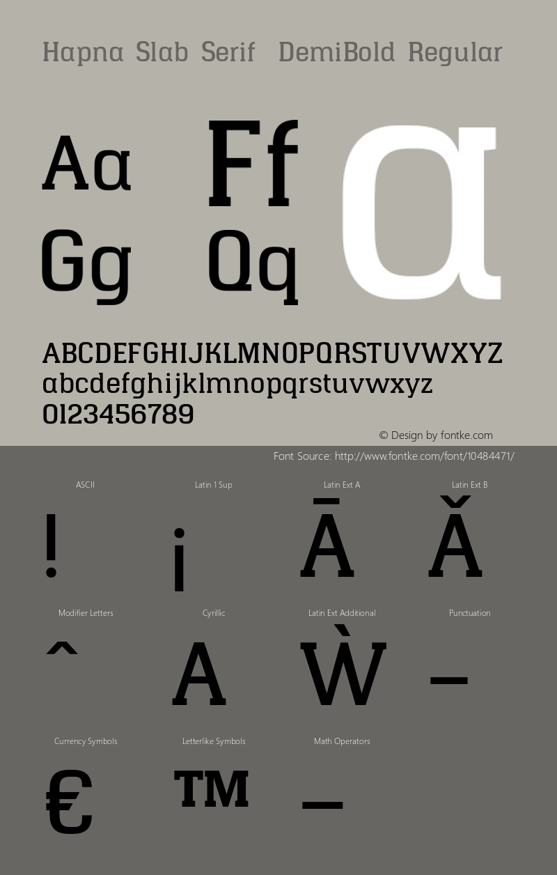 Hapna Slab Serif  DemiBold Regular Version 1.001;PS 001.001;hotconv 1.0.70;makeotf.lib2.5.58329 Font Sample