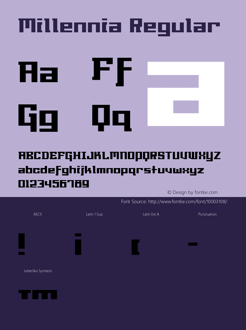 Millennia Regular Macromedia Fontographer 4.1.5 1/10/00 Font Sample