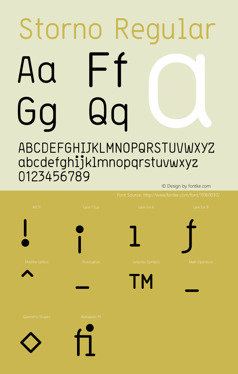 Storno Regular Version 001.000 Font Sample