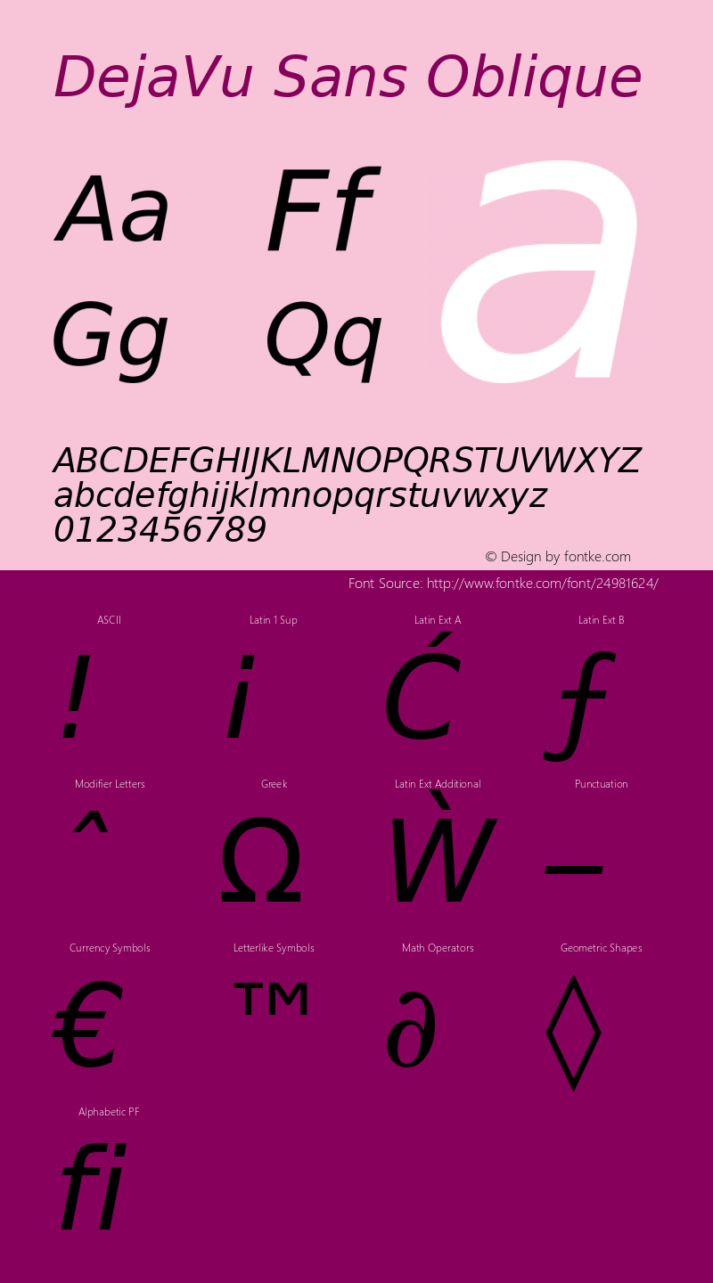 DejaVu Sans Oblique Release 1.10 (DejaVu 1.2) Font Sample