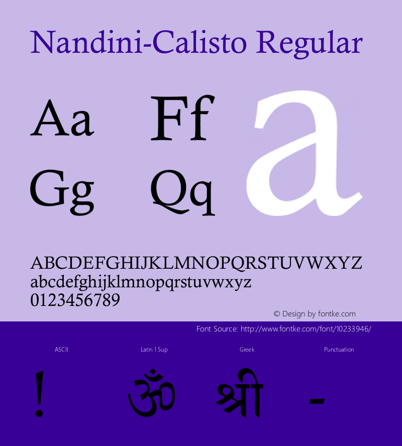 Nandini-Calisto Regular 1.0 Fri Sep 09 14:47:31 1994 Font Sample