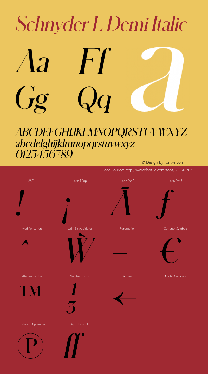 SchnyderL-DemiItalic Version 1.001 Font Sample