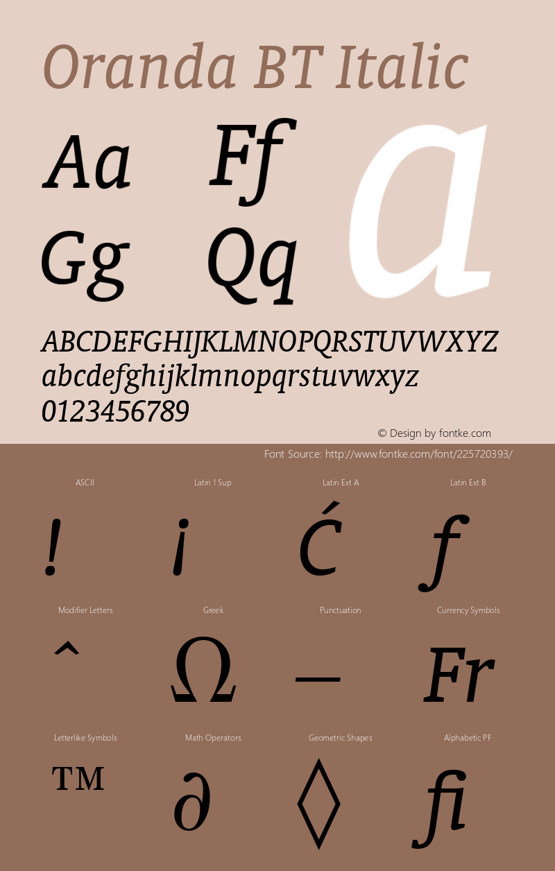 Oranda BT Italic Version 1.01 emb4-OT图片样张