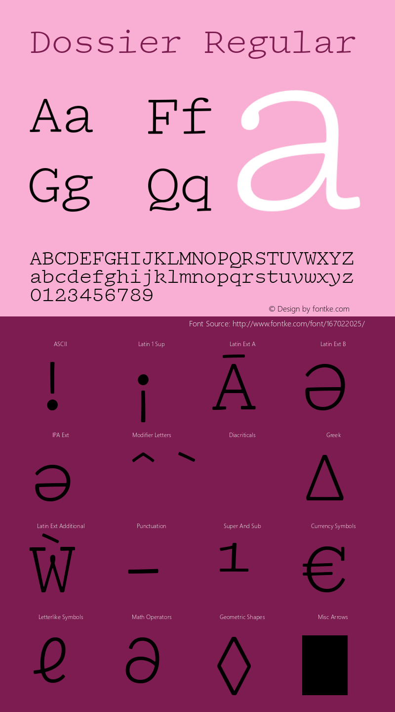 Dossier Thin Version 1.00 Font Sample