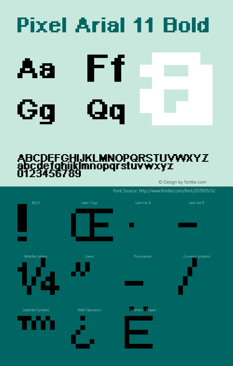 Pixel Arial 11 Bold Macromedia Fontographer 4.1.4 8/9/01 Font Sample