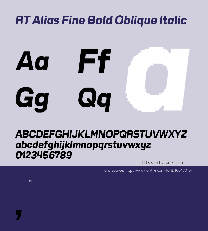 RT Alias Fine Bold Oblique Italic Version 1.000;PS 001.000;hotconv 1.0.88;makeotf.lib2.5.64775 Font Sample