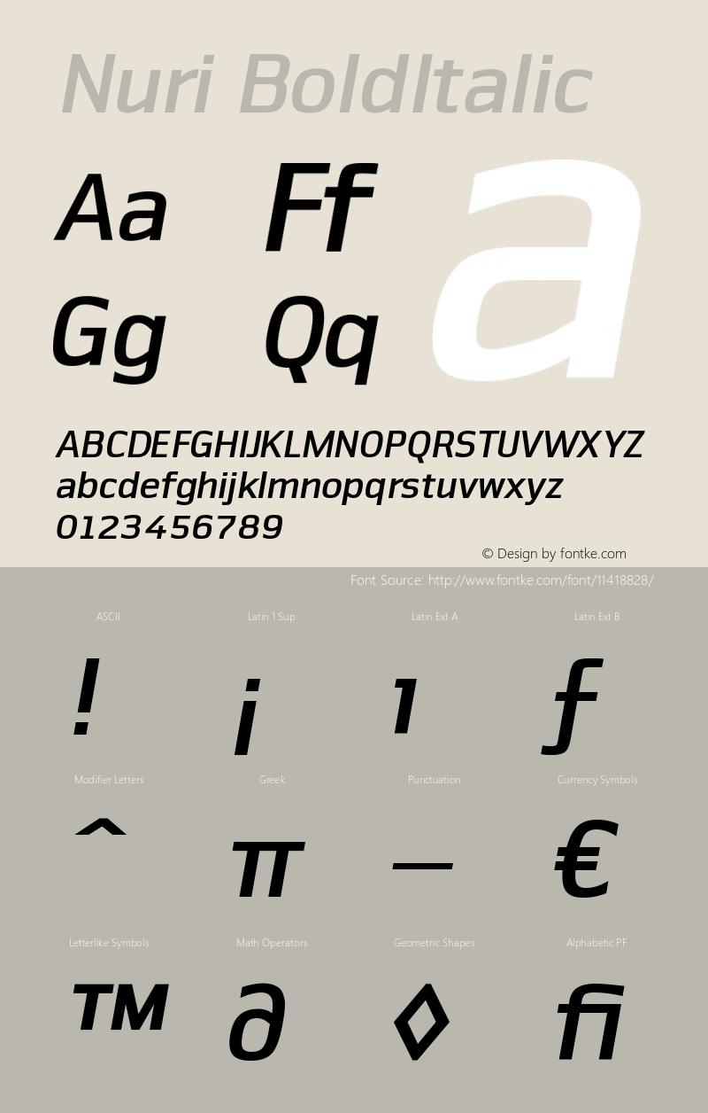 Nuri BoldItalic Version 001.000 Font Sample