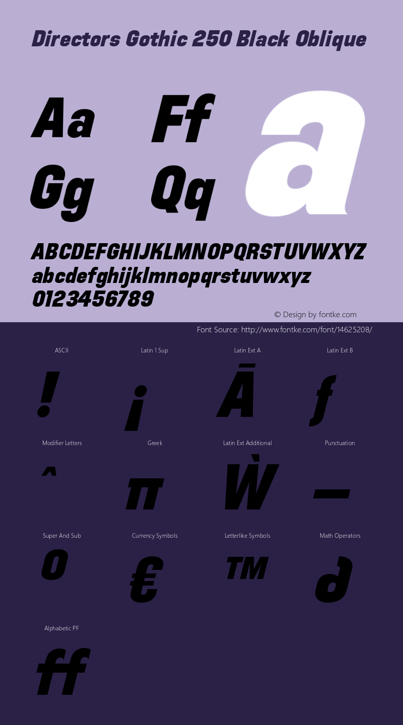 Directors Gothic 250 Black Oblique Version 1.0 Font Sample