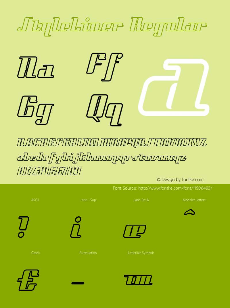 StyleLiner Regular Macromedia Fontographer 4.1.5 16/09/02 Font Sample