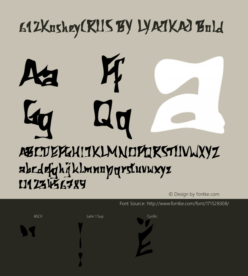 612Koshey(RUS BY LYAJKA) Bold Version 0.00;June 8, 2021;FontCreator 13.0.0.2683 64-bit图片样张