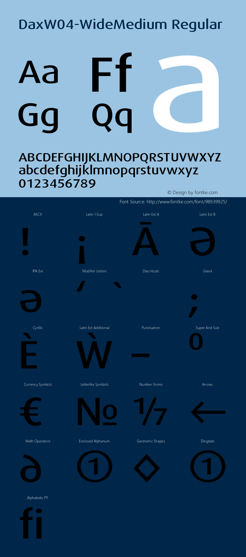 Dax W04 Wide Medium Version 7.504 Font Sample