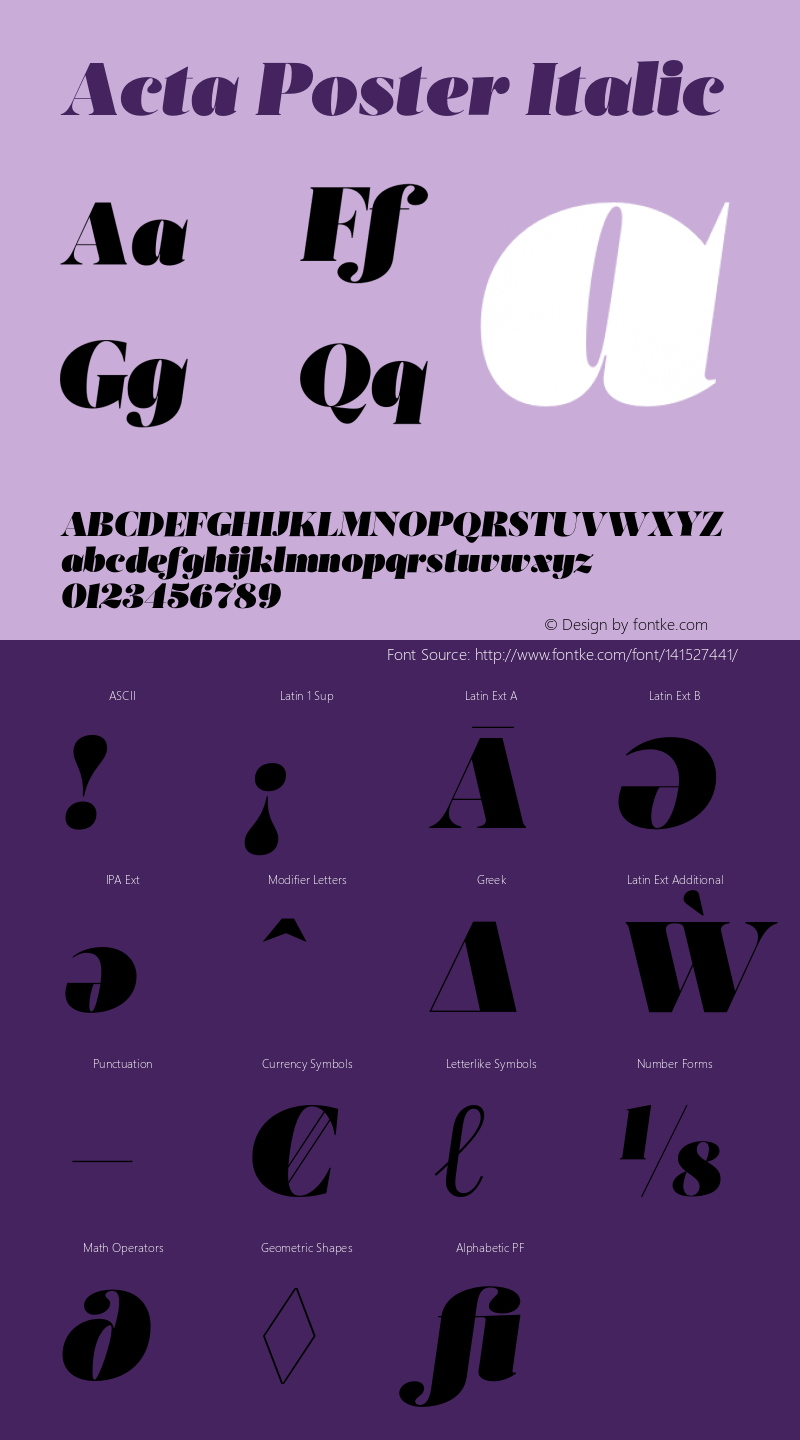 Acta Poster Italic Version 1.001;PS 001.001;hotconv 1.0.70;makeotf.lib2.5.58329 Font Sample