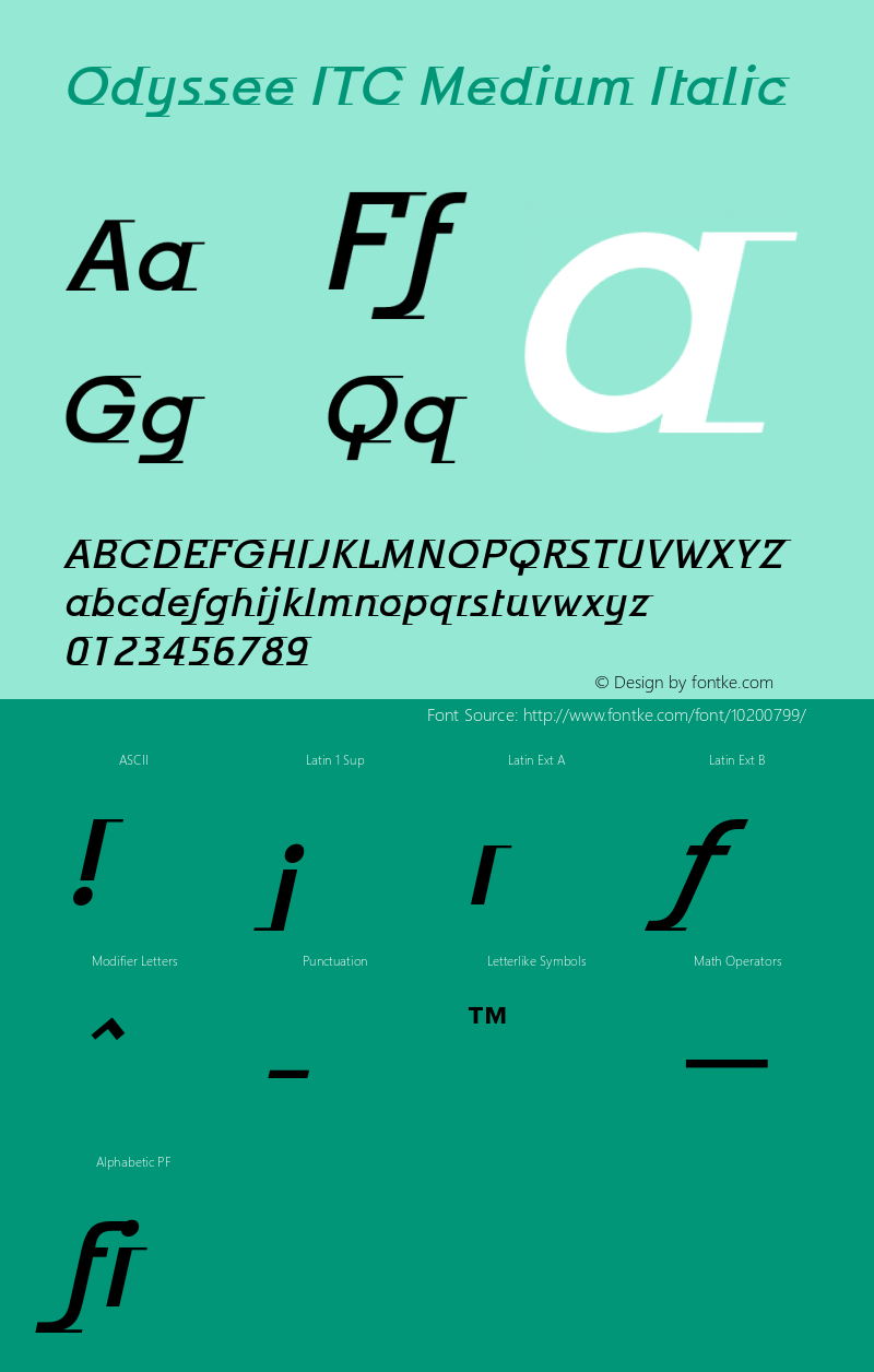Odyssee ITC Medium Italic 001.001 Font Sample