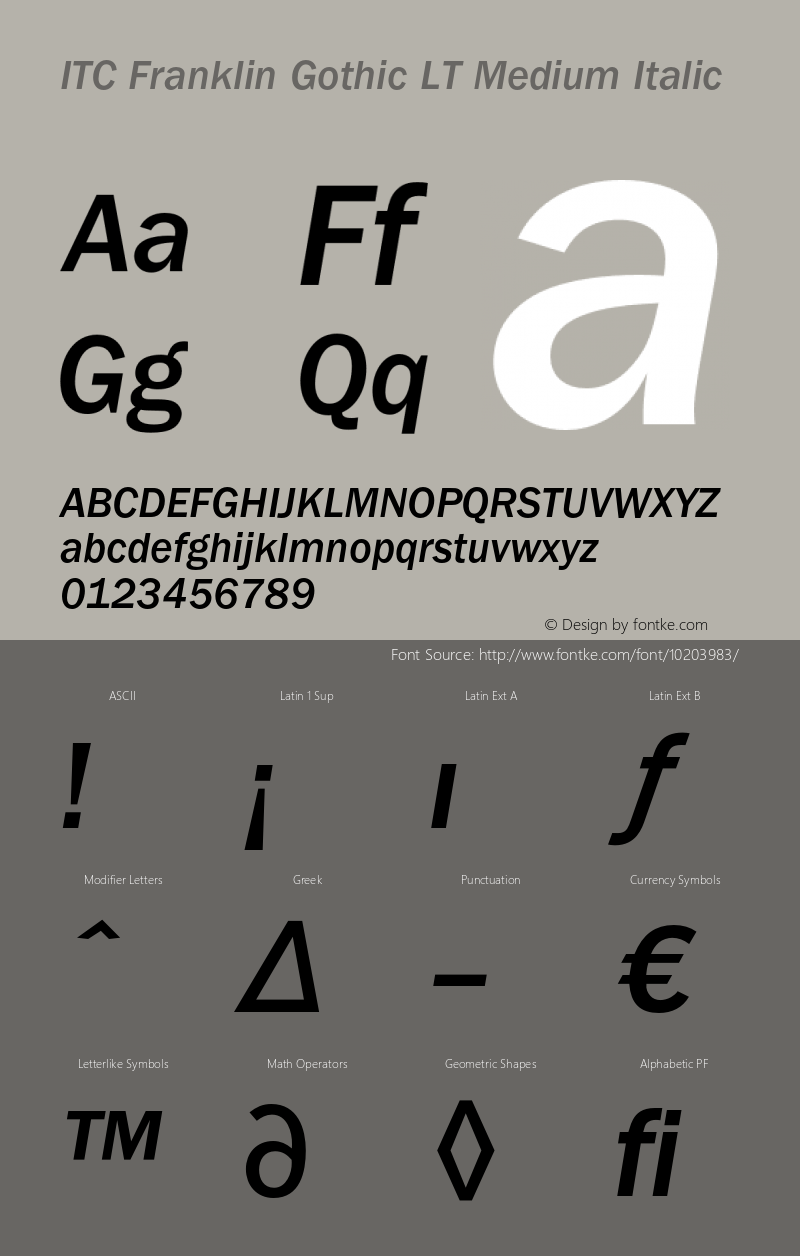 ITC Franklin Gothic LT Medium Italic 006.000 Font Sample