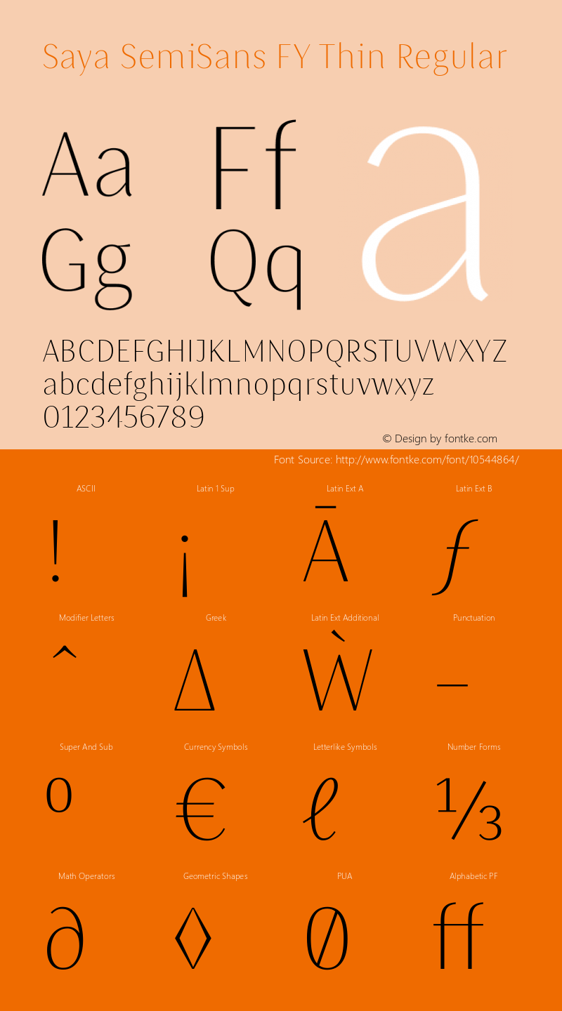 Saya SemiSans FY Thin Regular Version 1.000 Font Sample