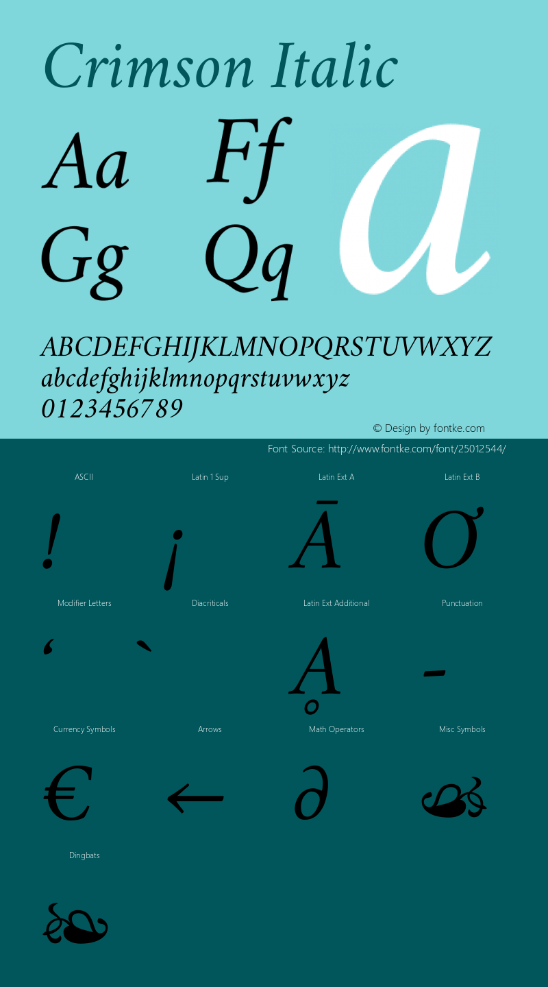 Crimson Italic Version 0.8 Font Sample