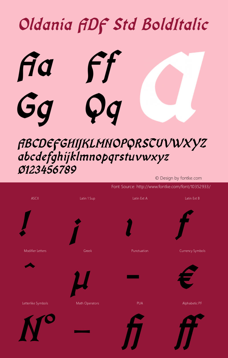 Oldania ADF Std BoldItalic Version 1.002 Font Sample