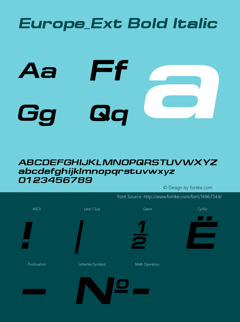 Europe_Ext Bold Italic Version 001.001 Font Sample