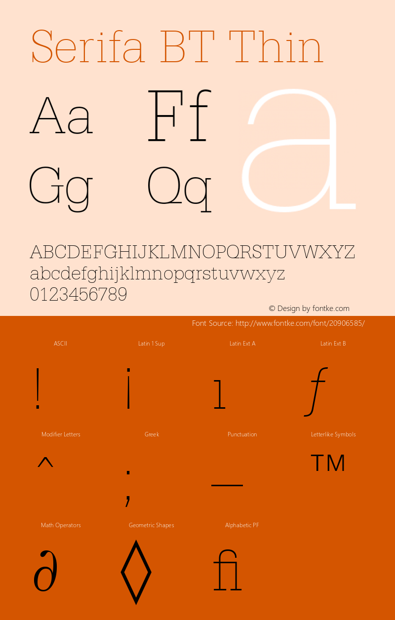 Serifa Thin BT spoyal2tt v1.25 Font Sample