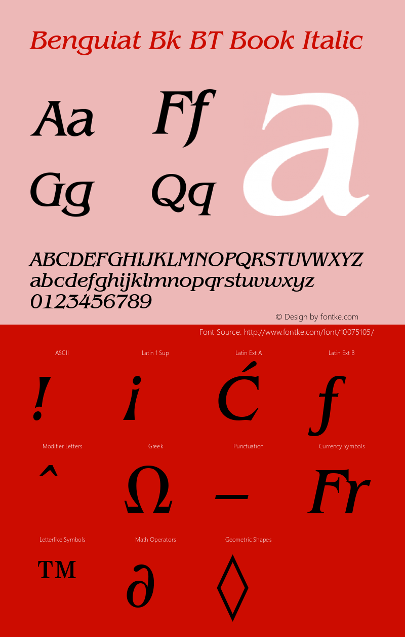 Benguiat Bk BT Book Italic mfgpctt-v4.4 Dec 14 1998 Font Sample