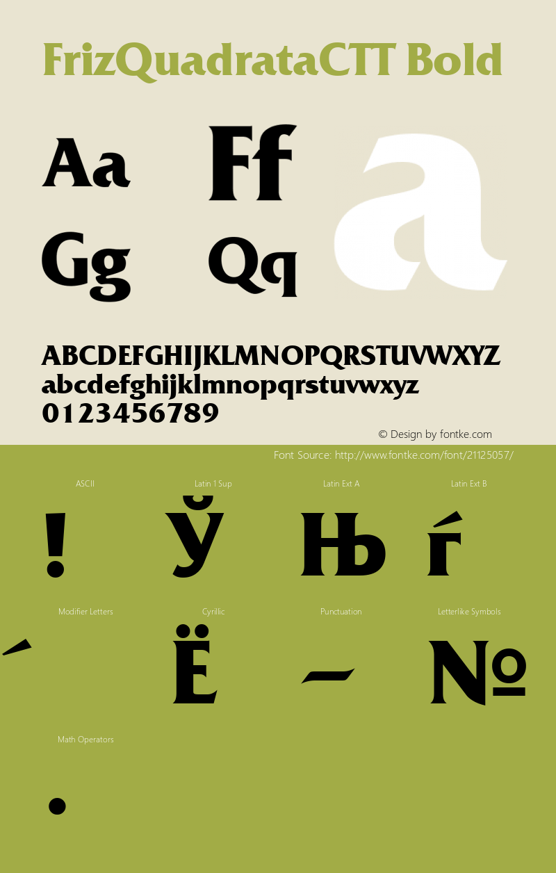 FrizQuadrataCTT Bold TrueType Maker version 3.00.00 Font Sample