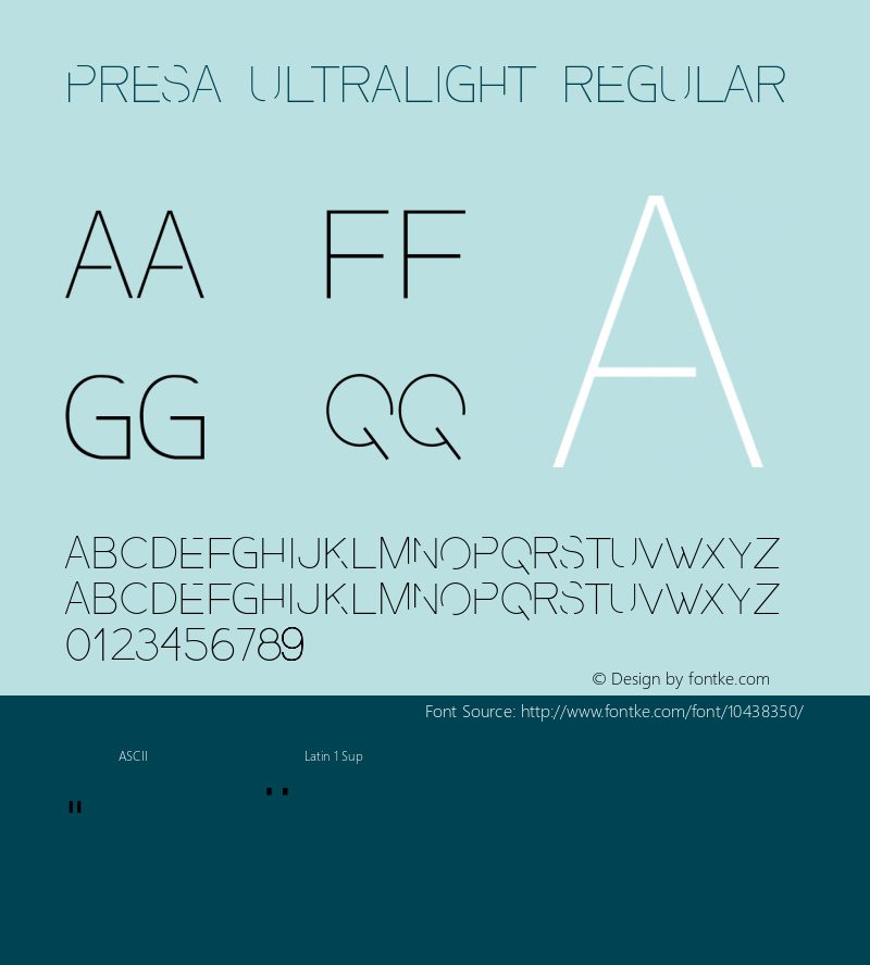 Presa Ultralight Regular Version 1.000 2011 initial release Font Sample