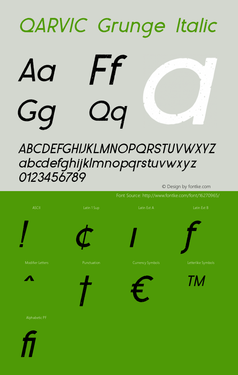 QARVIC Grunge Italic Version 1.000 Font Sample