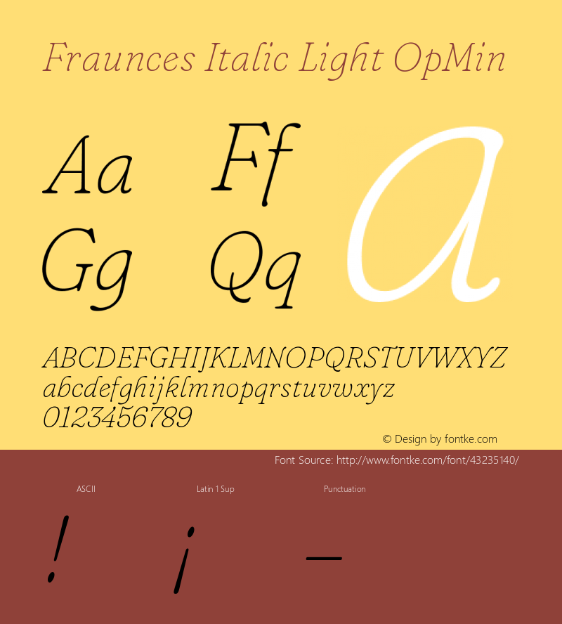 Fraunces Italic Light OpMin Version 0.000 Font Sample