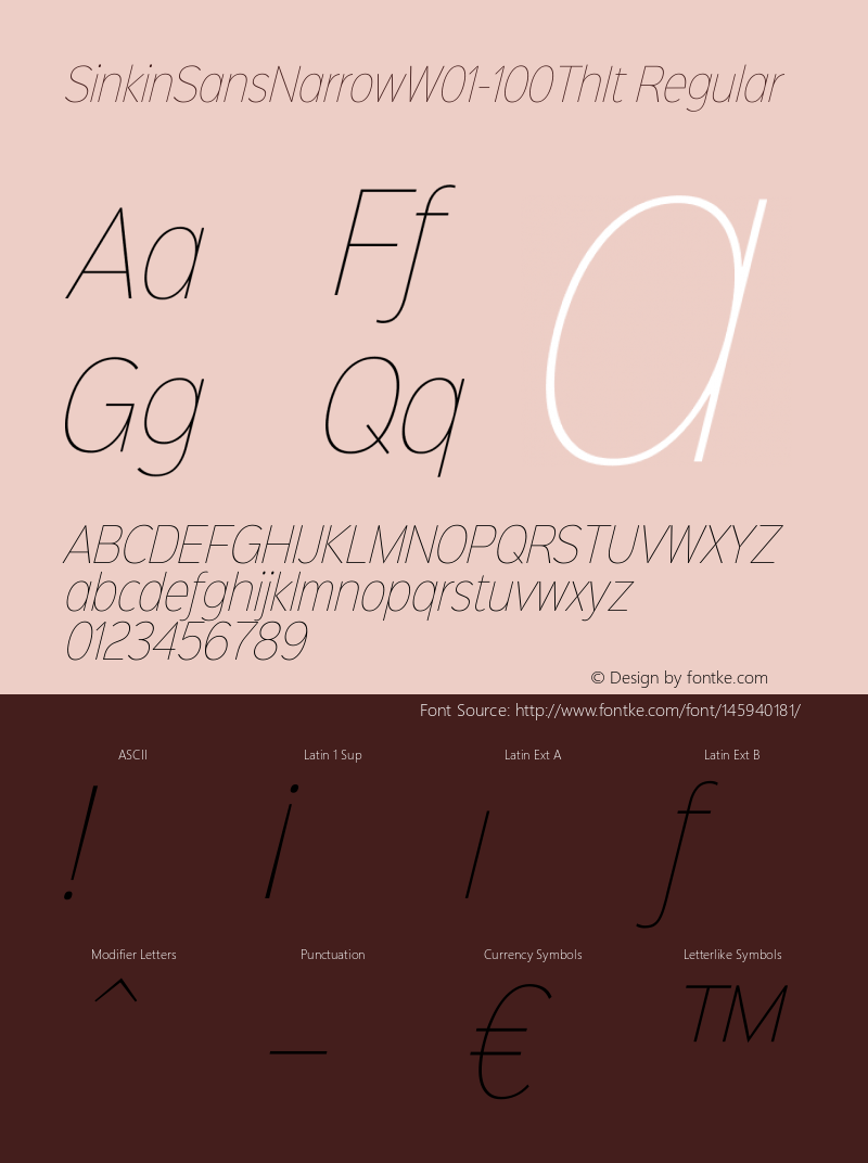 Sinkin Sans Narrow W01 100ThIt Version 1.00 Font Sample