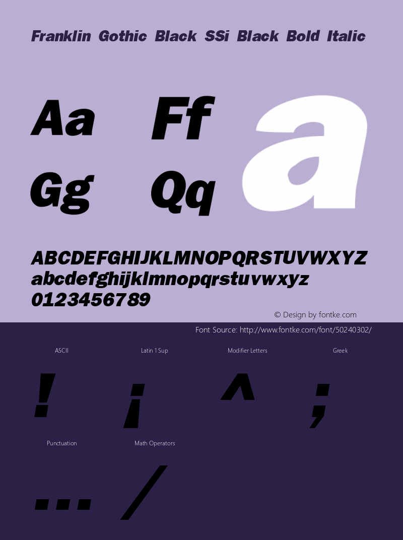 Franklin Gothic Black SSi Extra Bold Italic Version 1.000 Font Sample