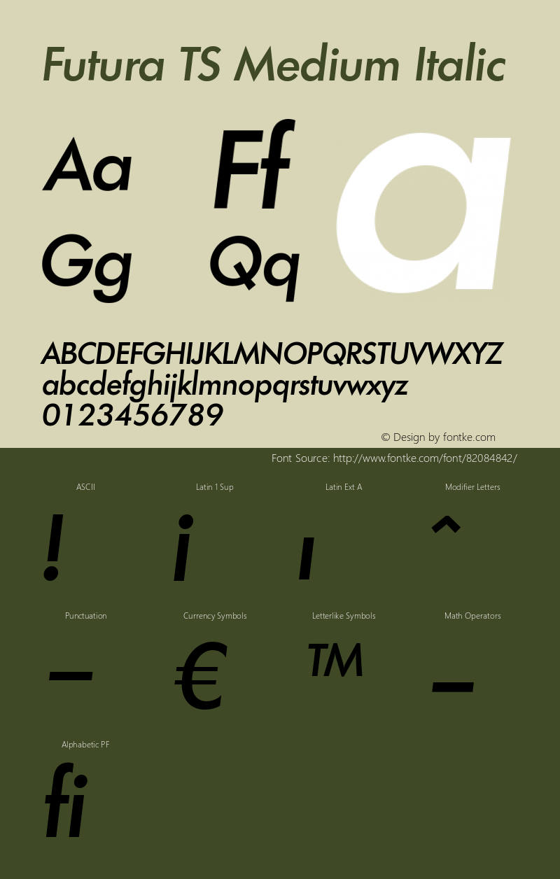 FuturaTS-MediumItalic Version 3.01 2009 Font Sample