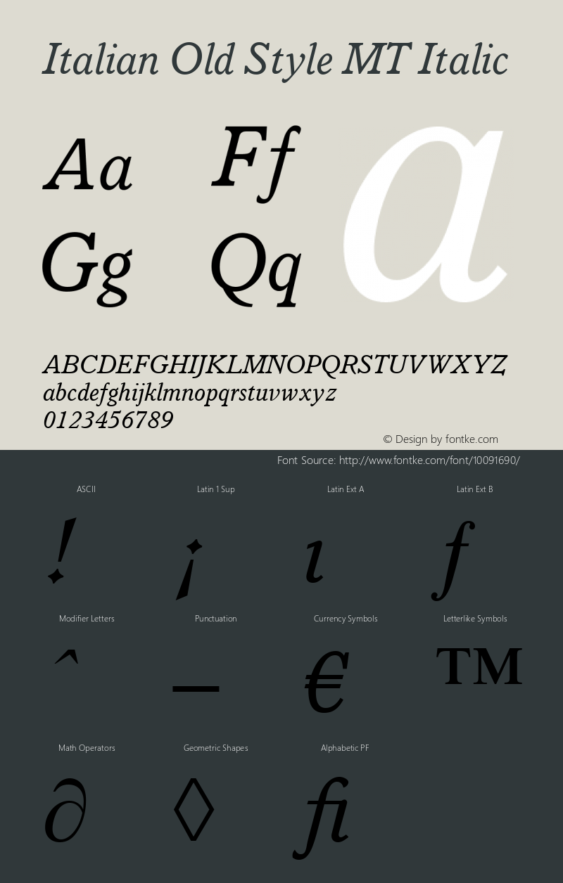 Italian Old Style MT Italic Version 1.00 - May 2001 Font Sample