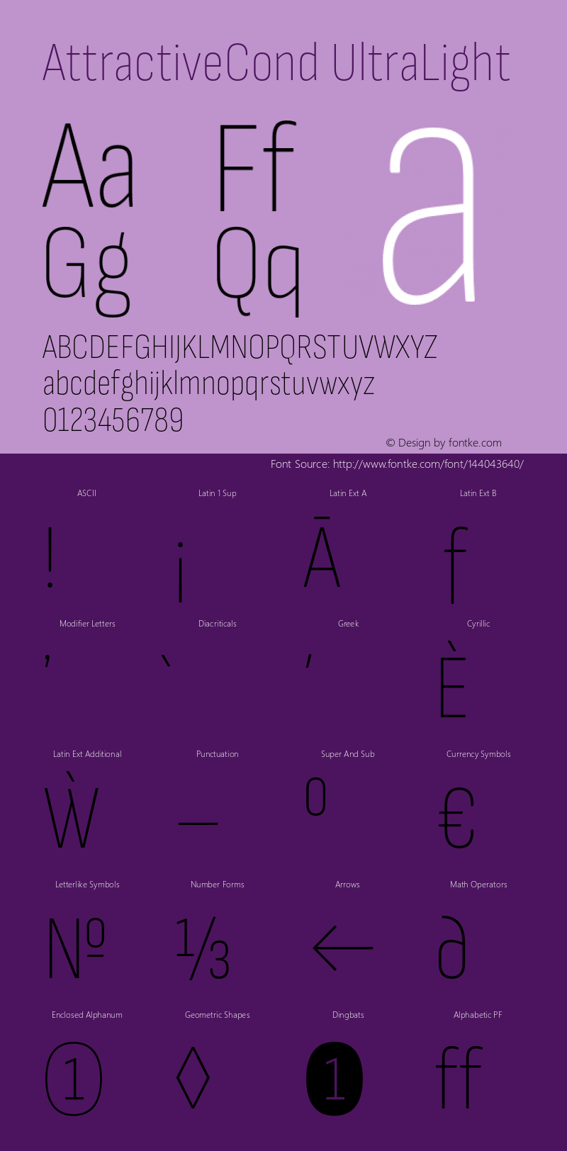 AttractiveCond UltraLight Version 3.001;PS 003.001;hotconv 1.0.88;makeotf.lib2.5.64775 Font Sample