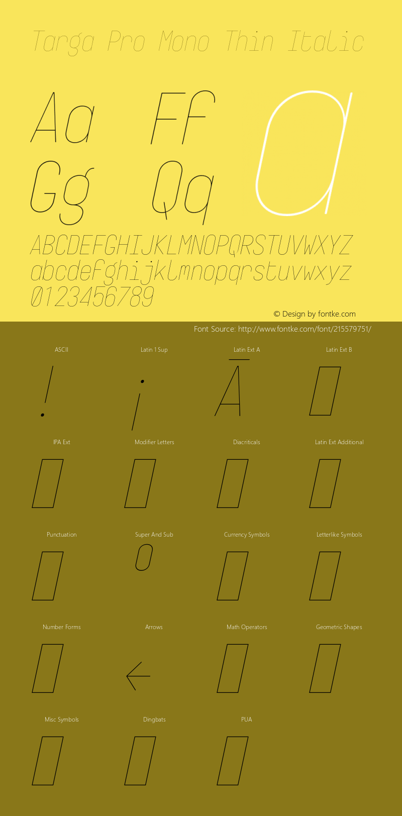 Targa Pro Mono Thin Italic Version 3.003;FEAKit 1.0图片样张