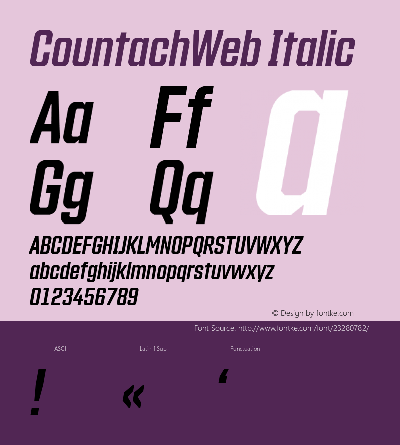 CountachWeb Italic Version 1.002;PS 1.2;hotconv 1.0.72;makeotf.lib2.5.5900; ttfautohint (v1.3.34-f4db) Font Sample