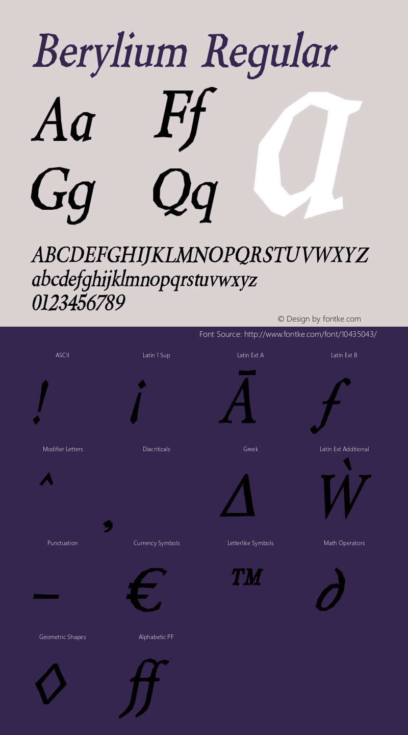 Berylium Regular Version 3.101 Font Sample