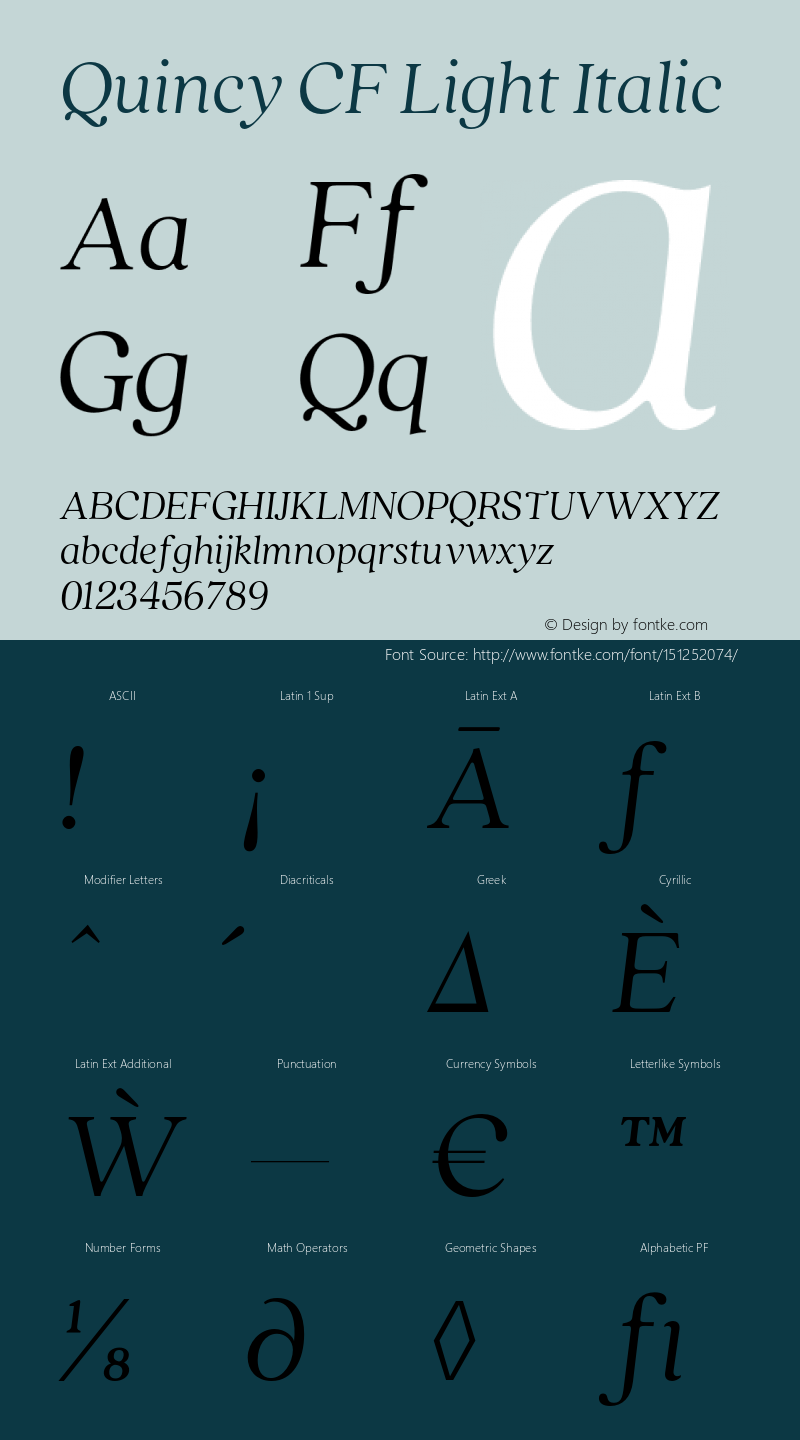 Quincy CF Light Italic Version 4.100;hotconv 1.0.109;makeotfexe 2.5.65596 Font Sample