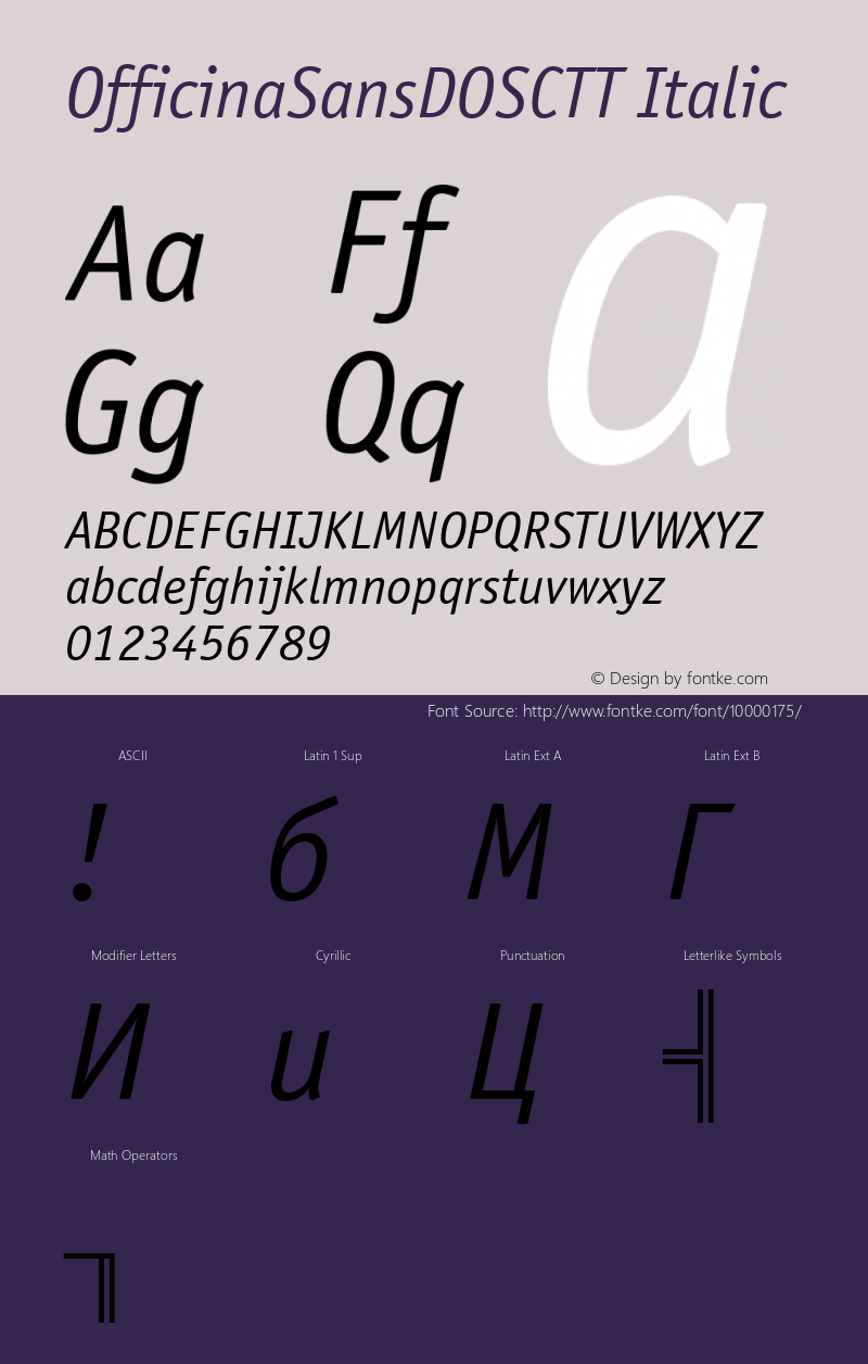 OfficinaSansDOSCTT Italic TrueType Maker version 3.00.00 Font Sample